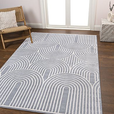 Ariana Midcentury Art Deco Striped Arches Two-tone High-low Area Rug