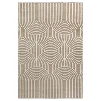 Ariana Midcentury Art Deco Striped Arches Two-tone High-low Area Rug