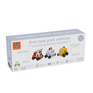 Orange Tree Toys 3-Piece Wooden Taxi Cab, Police Car & Fire Truck Chunky Toy Push Cars