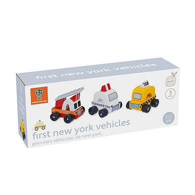 Orange Tree Toys 3-Piece Wooden Taxi Cab, Police Car & Fire Truck Chunky Toy Push Cars