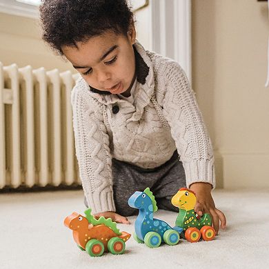 Orange Tree Toys 3-Piece Wooden Dinosaur Push Toys