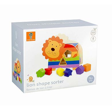 Orange Tree Toys Shape Sorter Lion Wooden 6 Shaped Blocks Wheeled Animal Sorter Educational Toy
