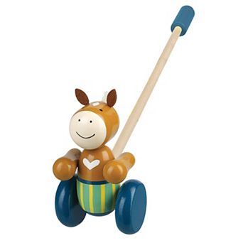 Orange Tree Toys Push Along Pony Wooden Wheeled Character with Handle Toy