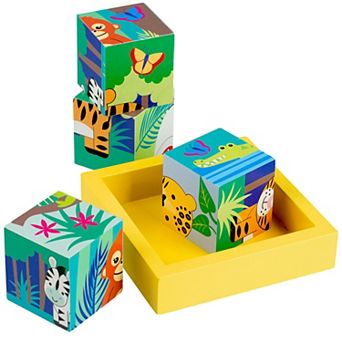 Orange Tree Toys Jungle Animals Four Wooden Blocks Puzzle