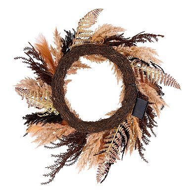 National Tree Company 26-in. Pre-Lit LED Orange and Black Pampass Artificial Wreath