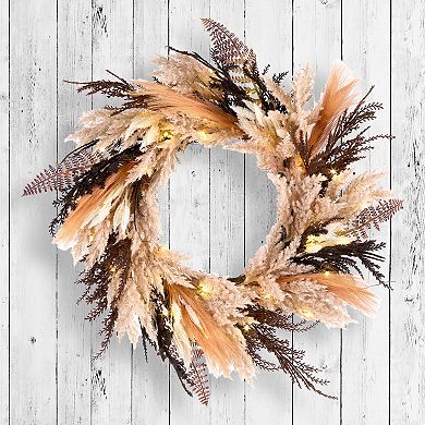 National Tree Company 26-in. Pre-Lit LED Orange and Black Pampass Artificial Wreath