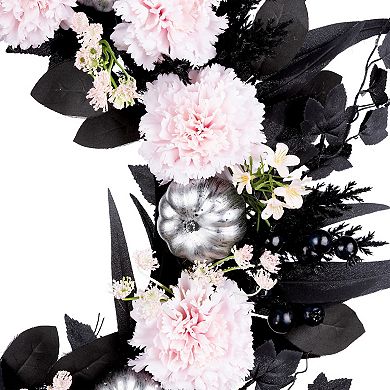 National Tree Company 26-in. Pretty Morbid Faux Black & Pink Carnation Halloween Wreath