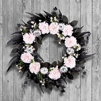 National Tree Company 26-in. Pretty Morbid Faux Black & Pink Carnation Halloween Wreath