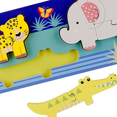 Orange Tree Toys 8-Piece Chunky Wooden Jungle Animals Puzzles