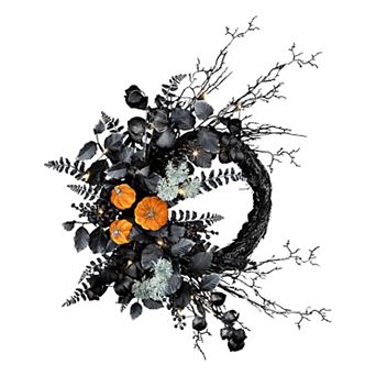 National Tree Company 20 in Pre-Lit LED Halloween Pumpkin Artificial Wreath