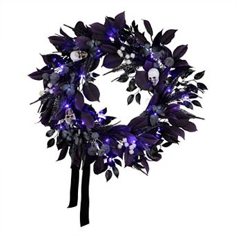National Tree Company 26 in Pre-Lit LED Floral Mini Skulls Artificial Wreath