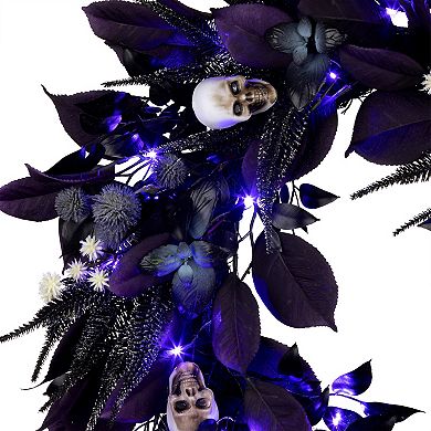 National Tree Company 26-in. Pre-Lit LED Floral Mini Skulls Artificial Wreath