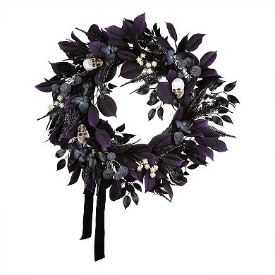 National Tree Company 26-in. Pre-Lit LED Floral Mini Skulls Artificial Wreath