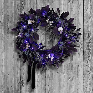 National Tree Company 26-in. Pre-Lit LED Floral Mini Skulls Artificial Wreath