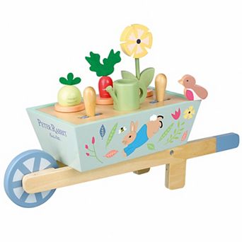 Orange Tree Toys Peter Rabbit Wooden Wheelbarrow with Vegetable & Gardening Accessories