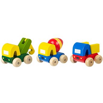 Orange Tree Toys 3 pc Cement Mixer, Dumper & Pickup Truck Wooden Push Toy Car Set