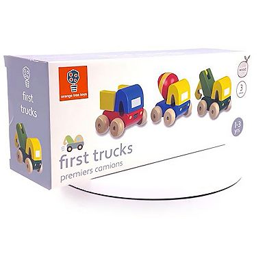 Orange Tree Toys 3-Piece Cement Mixer, Dumper & Pickup Truck Wooden Push Toy Car Set
