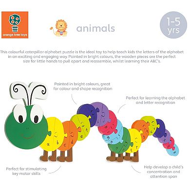 Orange Tree Toys 27 Piece Caterpillar Wooden Animal Shaped Alphabet Puzzle