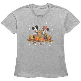 Disney's Mickey Mouse And Minnie Mouse Pumpkin Harvest Women's Graphic Tee