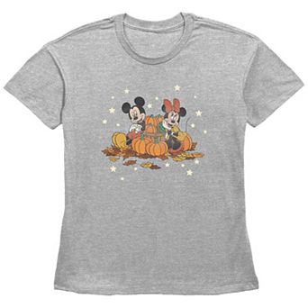 Disney's Mickey Mouse And Minnie Mouse Pumpkin Harvest Women's Graphic Tee