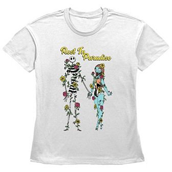 Disney's The Nightmare Before Christmas Jack Skellington And Sally Rest In Paradise Women's Graphic Tee