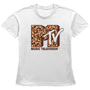 Women's MTV Autumn Flowers Print Logo Graphic Tee