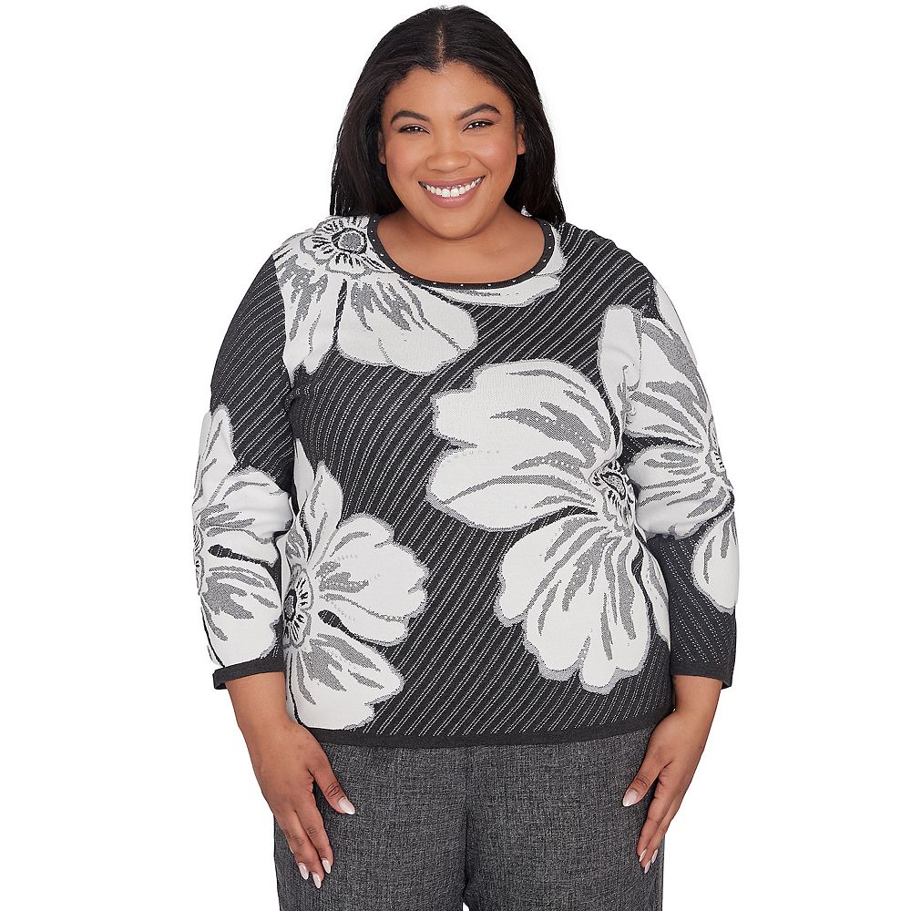 Plus Size Alfred Dunner Floral Textured Sweater