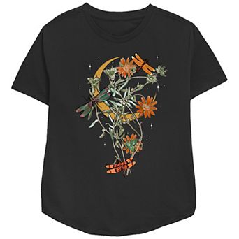 Women's Fall Floral Dragonfly Relaxed Fit Graphic Tee