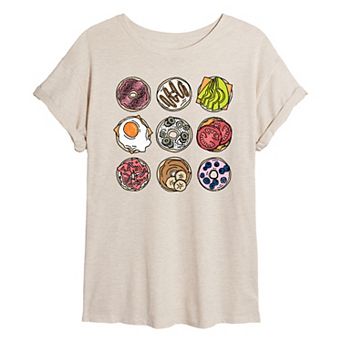 Juniors' Bagel Grid Oversized Tee