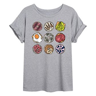 Juniors' Bagel Grid Oversized Tee