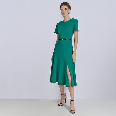 Women's Andrew Marc Short Sleeve Belted Midi Dress