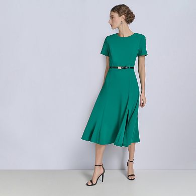 Women's Andrew Marc Short Sleeve Belted Midi Dress