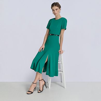 Women's Andrew Marc Short Sleeve Belted Midi Dress