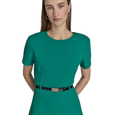 Women's Andrew Marc Short Sleeve Belted Midi Dress