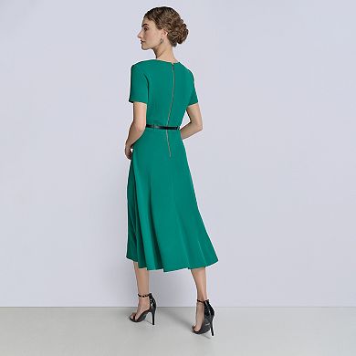 Women's Andrew Marc Short Sleeve Belted Midi Dress