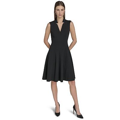 zip front fit and flare dress Fashion & Sophistication Midi Dress Made in USA Small main image 0