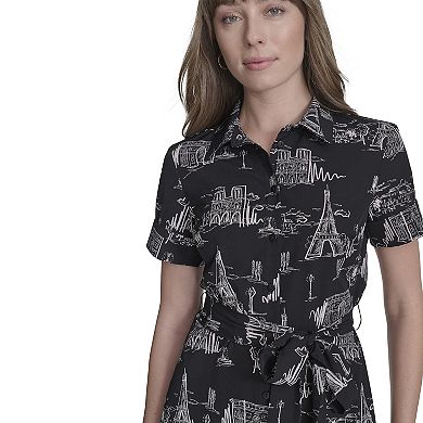Women's La Nouvelle Renaissance Collared Short Sleeve Midi Shirtdress