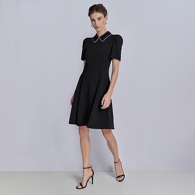 slim fit dress slacks 60s Fit N Flare Dress with Choice of Dickeys Collar Variations Detacha –  Vintage Fashion Library main image 0