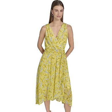 Women's Harper Rose Printed Crinkle Chiffon Sleeveless Wrap Midi Dress