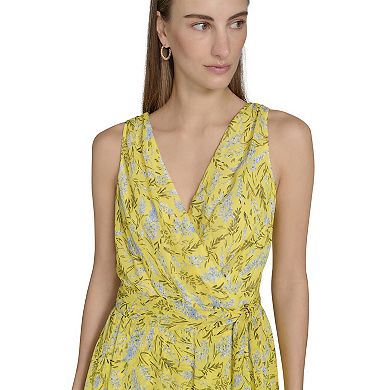 Women's Harper Rose Printed Crinkle Chiffon Sleeveless Wrap Midi Dress