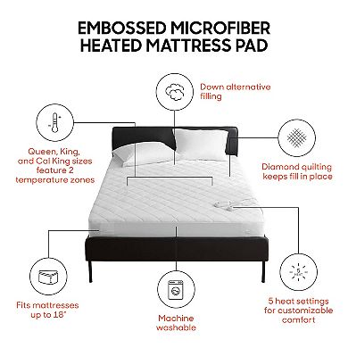 Sharper Image Embossed Microfiber Heated Mattress Pad