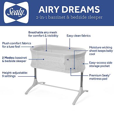 Kolcraft Sealy Airy Dreams Breathable 2-in-1 Baby Bassinet & Bedside Sleeper