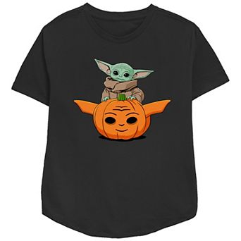 Women's Star Wars The Mandalorian Grogu Carved Pumpkin Relaxed Fit Graphic Tee