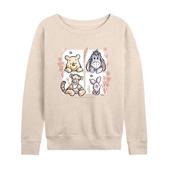 Disney's Winnie The Pooh Women's Floral Grid French Terry Long Sleeve Tee