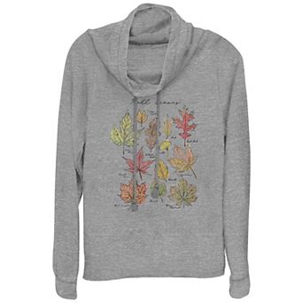 Women's Fall Leaves Cowlneck Graphic Lightweight Long Sleeve