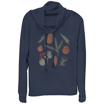 Women's Autumn Pinecones Cowlneck Graphic Lightweight Long Sleeve