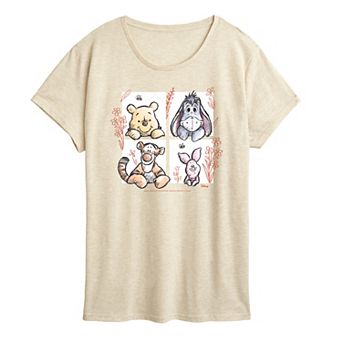 Disney's Winnie The Pooh Women's Floral Grid Graphic Tee