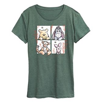 Disney's Winnie The Pooh Women's Floral Grid Graphic Tee