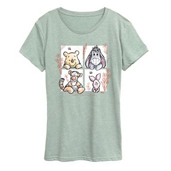 Disney's Winnie The Pooh Women's Floral Grid Graphic Tee
