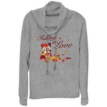 Disney's Mickey Mouse And Minnie Mouse Falling In Love Women's Cowlneck Graphic Lightweight Long Sleeve